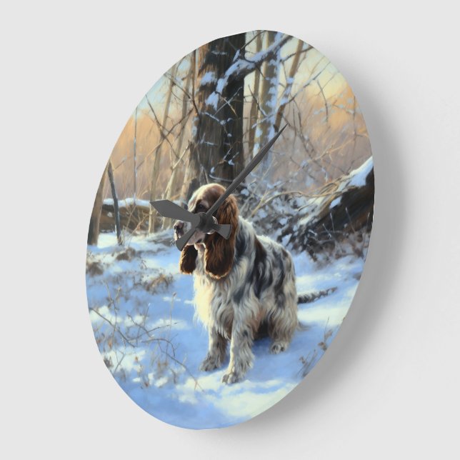 Reloj Redondo Grande Cocker Spaniel Deja que nieve Navidad (Ángulo)
