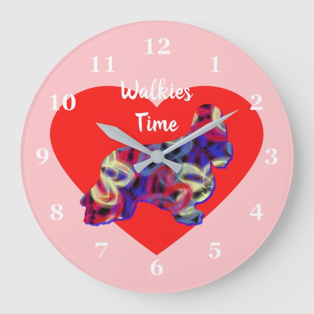 Reloj Redondo Grande Cocker Spaniel Dog Valentine's Day Heart Pink (Anverso)
