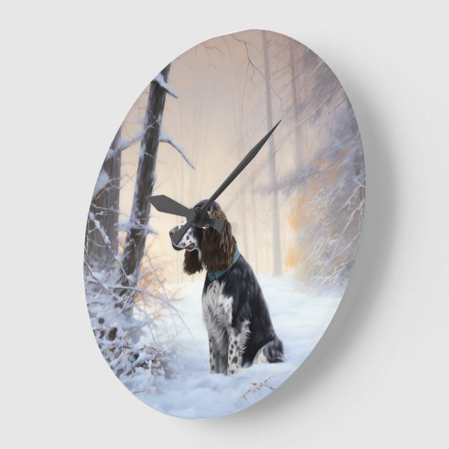 Reloj Redondo Grande Cocker Spaniel Inglés de Muelle Deja que Nieve Nav (Ángulo)