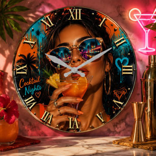 Reloj Redondo Grande Cocktail Nights Fashion Miami Nightlife Pop Art