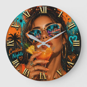 Reloj Redondo Grande Cocktail Nights Fashion Miami Nightlife Pop Art