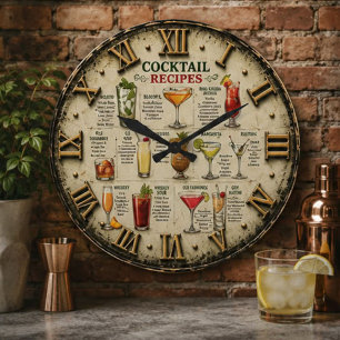 Reloj Redondo Grande Cocktail Recipes Vintage Mixology Bar Decor