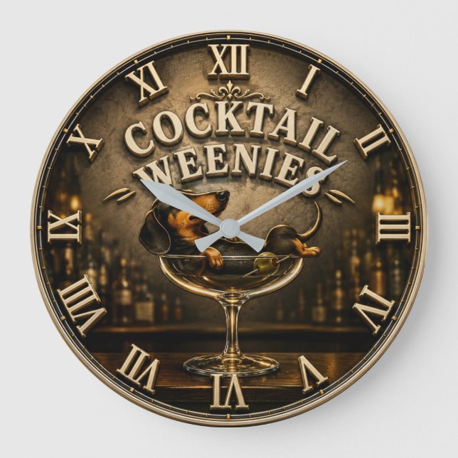 Reloj Redondo Grande Cocktail Weenies Funny Dachshund  (Anverso)