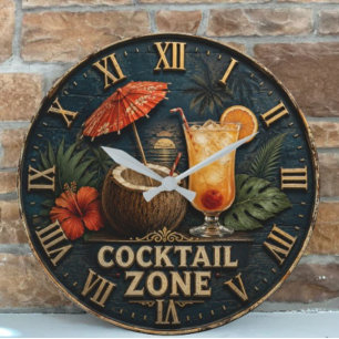 Reloj Redondo Grande Cocktail Zone Tropical Tiki Bar 