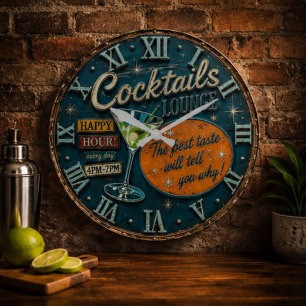 Reloj Redondo Grande Cocktails Lounge Bar Decor Happy Hour Retro