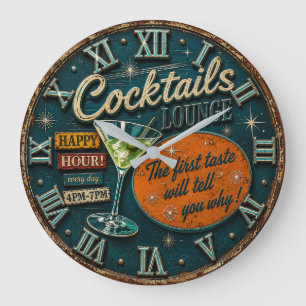 Reloj Redondo Grande Cocktails Lounge Bar Decor Happy Hour Retro