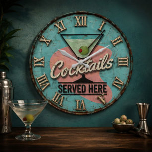 Reloj Redondo Grande Cocktails Served Here Bar Decor Mid-Century