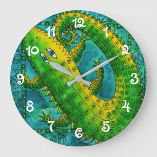 Reloj Redondo Grande Cocodrilo Estampado