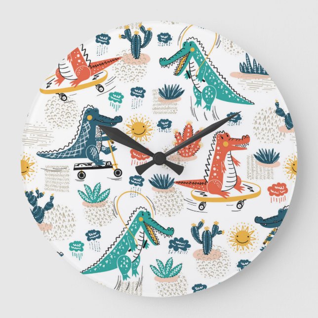 Reloj Redondo Grande Cocodrilo personalizado: Papel de fondo animal de  (Anverso)