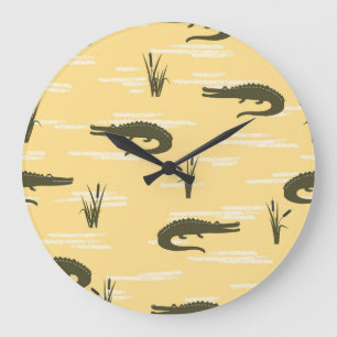 Reloj Redondo Grande Cocodrilos vintage: Patrón amarillo sin foco