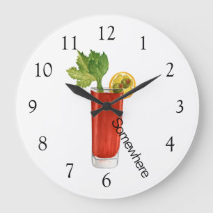 Reloj Redondo Grande Cóctel Bloody Mary Five O'Clock en Algún Lugar