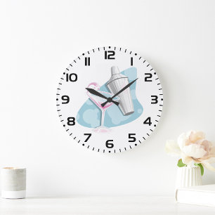 Reloj Redondo Grande Cóctel Pink Martini y coctelera de plata