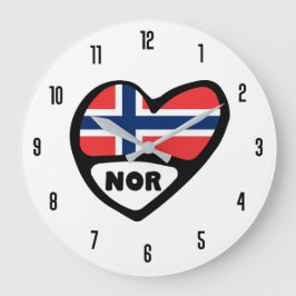 Reloj Redondo Grande Código de país de Noruega NOR Corazón de bandera