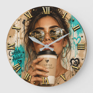 Reloj Redondo Grande Coffee Addict Luxury Fashion Chic Woman Portrait
