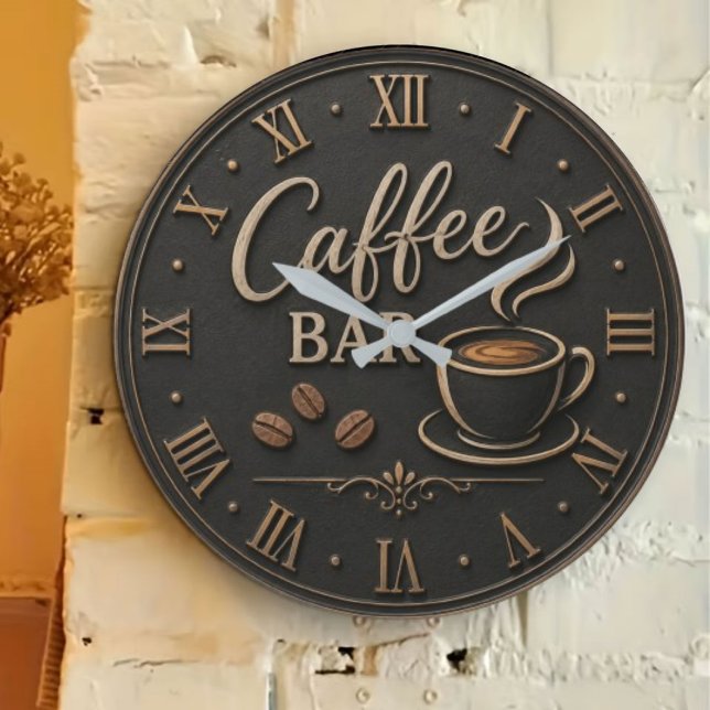 Reloj Redondo Grande Coffee Bar Rustic Coffee Lover Station Gift (Subido por el creador)