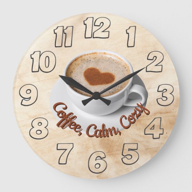 Reloj Redondo Grande Coffee, Calm, Cozy Wall Clock Design (Anverso)