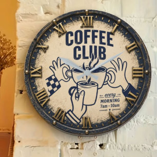 Reloj Redondo Grande Coffee Club Rustic Coffee Bar Farmhouse