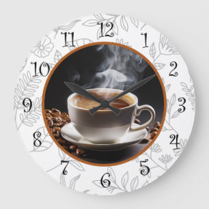 Reloj Redondo Grande Coffee Floral Kitchen de moda Clocks Wall