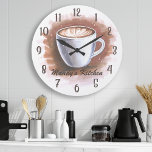 Reloj Redondo Grande Coffee Latte Espresso Personalized Kitchen Wall<br><div class="desc">Coffee Latte Espresso Personalized Kitchen Wall Large Clock. Trendy Personalized Name Custom Retro Modern Coffee Latte Espresso Java Cafe Wall Clock by Printable Pretty. Perfect Clock for the Kitchen,  and makes a great gift for coffee lovers!</div>