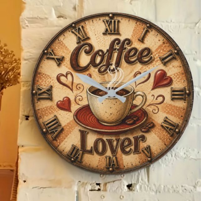 Reloj Redondo Grande Coffee Lover  Rustic Farmhouse Coffee Cup (Subido por el creador)