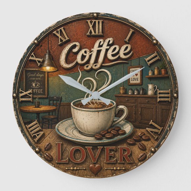 Reloj Redondo Grande Coffee Lover Rustic Shop  (Anverso)