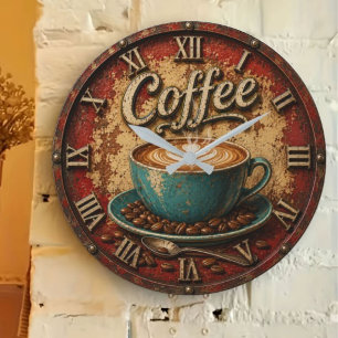 Reloj Redondo Grande Coffee Rustic Farmhouse Bar Vintage Kitchen 