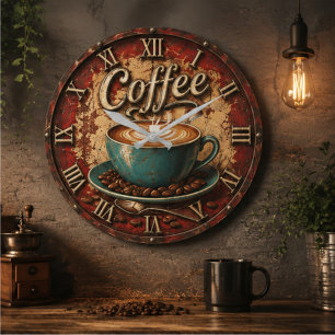 Reloj Redondo Grande Coffee Rustic Farmhouse Bar Vintage Kitchen 