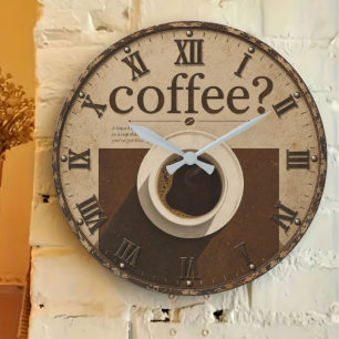 Reloj Redondo Grande Coffee? Rustic Farmhouse Vintage Coffee Lover
