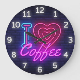 Reloj Redondo Grande Coffee Time Faux Neon Wall Clock