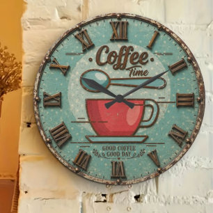 Reloj Redondo Grande Coffee Time Vintage Farmhouse Coffee Bar