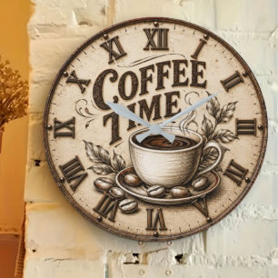 Reloj Redondo Grande Coffee Time Vintage Rustic