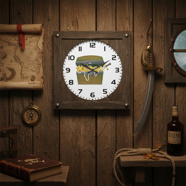 Reloj Redondo Grande Cofre del Tesoro Pirata con Joyas y Espada (Subido por el creador)