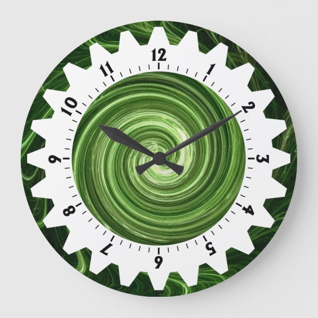 Reloj Redondo Grande Cogged 01 - Green Swirl (Anverso)