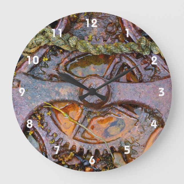 Reloj Redondo Grande Cogs macho rustos de steampunk (Anverso)