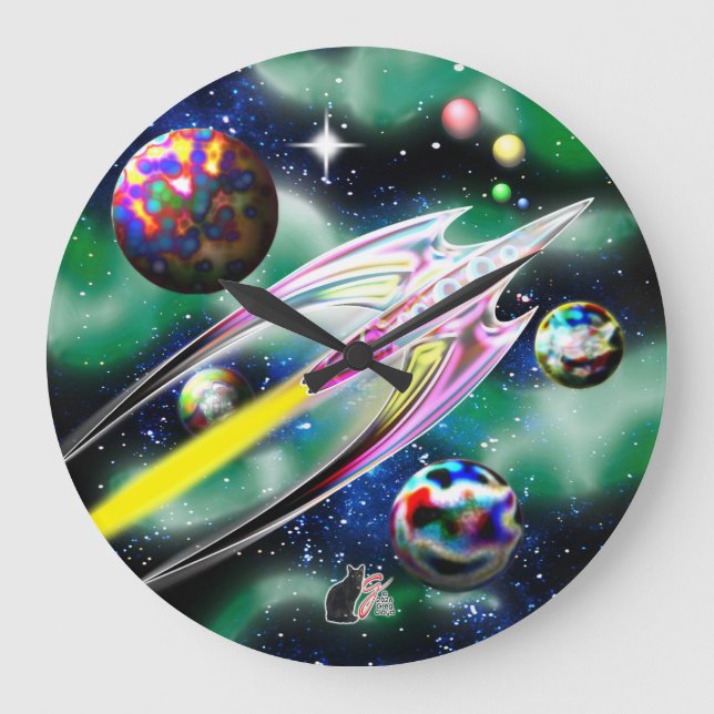 Reloj Redondo Grande Cohete de Vidrio (Anverso)