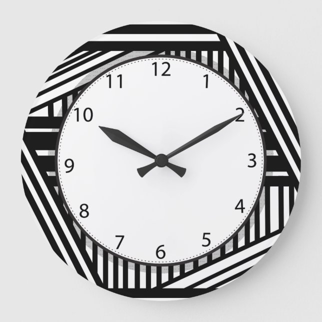 Reloj Redondo Grande Cojilla moderna de rayas blancas y negras (Anverso)