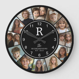 Reloj Redondo Grande Colage de 12 Fotos con Monograma Personalizado de 