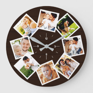 Reloj Redondo Grande Colage de Fotos Familiares Granja Rústica Marrón O