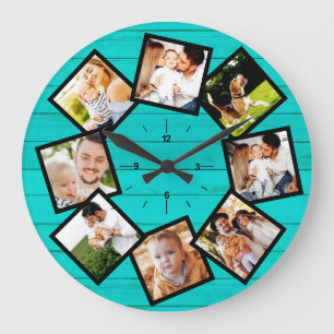 Reloj Redondo Grande Colage de Fotos Familiares Granjero Rústico Verde 