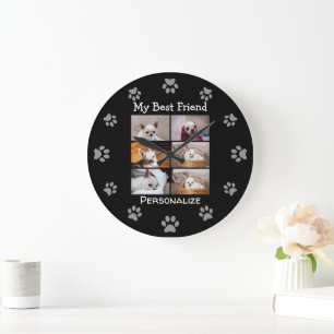Reloj Redondo Grande Colage de fotos personalizadas de tu perro mascota