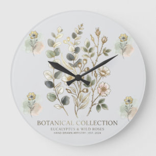Reloj Redondo Grande Colección Botánica Etérea de Oro y Salvia