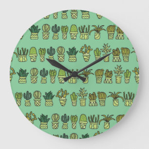 Reloj Redondo Grande Colección Cactus: Juego de Doodle de mano.
