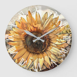 Reloj Redondo Grande Colección de elegancia de girasol grande acuarela