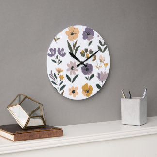 Reloj Redondo Grande Colección de flores vectoriales Cojín