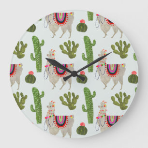 Reloj Redondo Grande Colección de Llamarama   Patrón Cactus & Llama