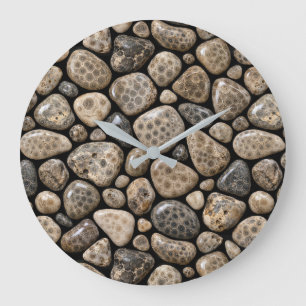 Reloj Redondo Grande Colección de Piedras Petoskey de Michigan Pulidas