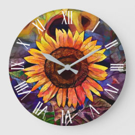 Reloj Redondo Grande Colección elegante de girasoles dorados