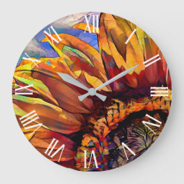 Reloj Redondo Grande Colección elegante de girasoles grandes dorados