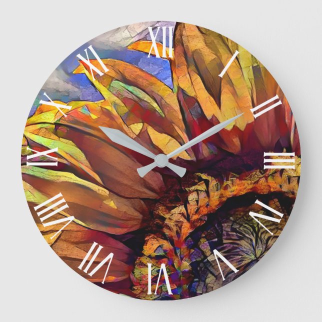 Reloj Redondo Grande Colección elegante de girasoles grandes dorados (Anverso)