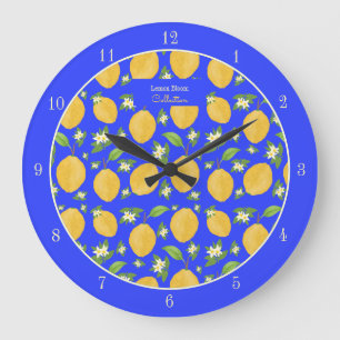 Reloj Redondo Grande Colección Lemon Bloom azul estampado